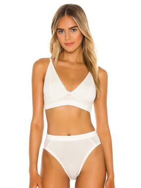 RICHER POORER Bone White Deep V High Cut Modal Cotton Bralette Bra, Size S